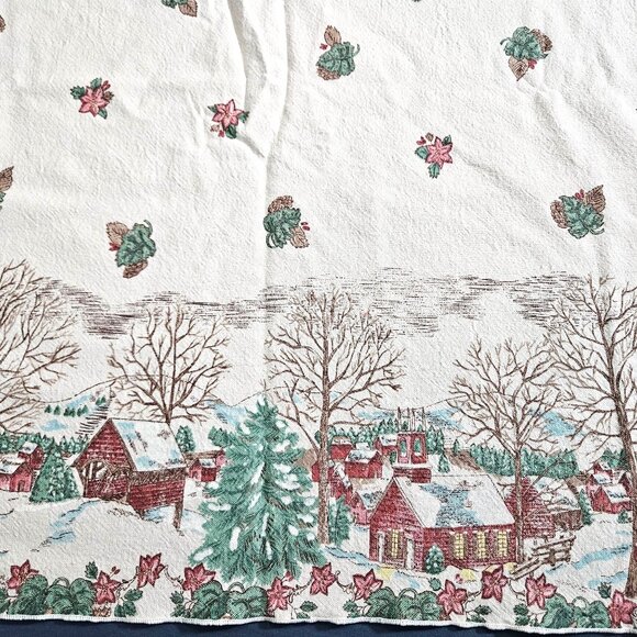 Winter Rustic Rectangle Tablecloth Linen Cloth Cover White Green Brown 61" x 55" - Picture 1 of 10